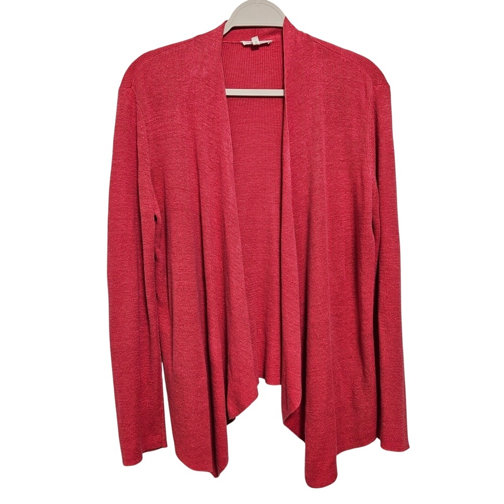Eileen Fisher 100% Organic Linen Open Front Cardigan Top Capsule Coral Pink  L